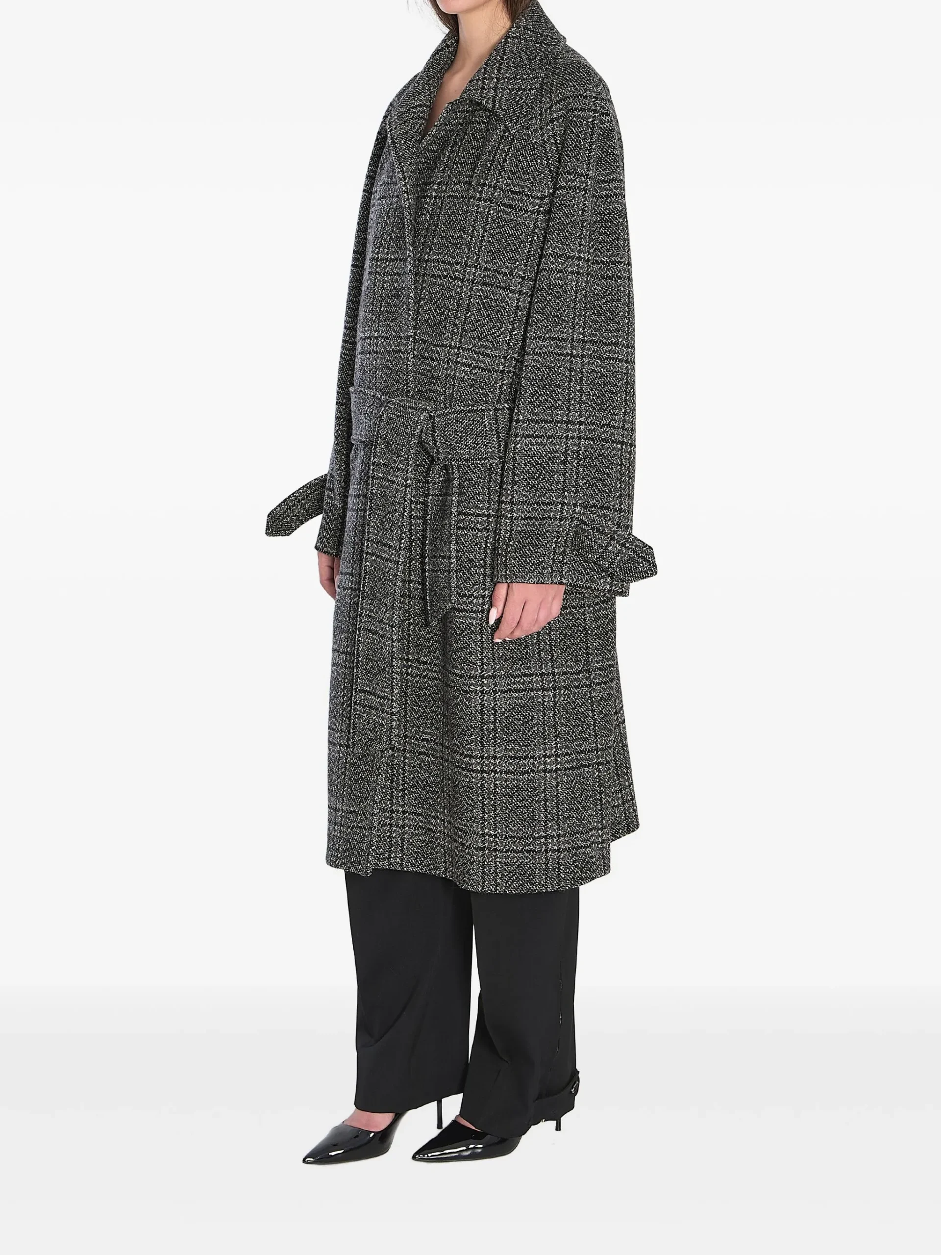 Balenciaga One Layer checked belted coat - Görsel 3