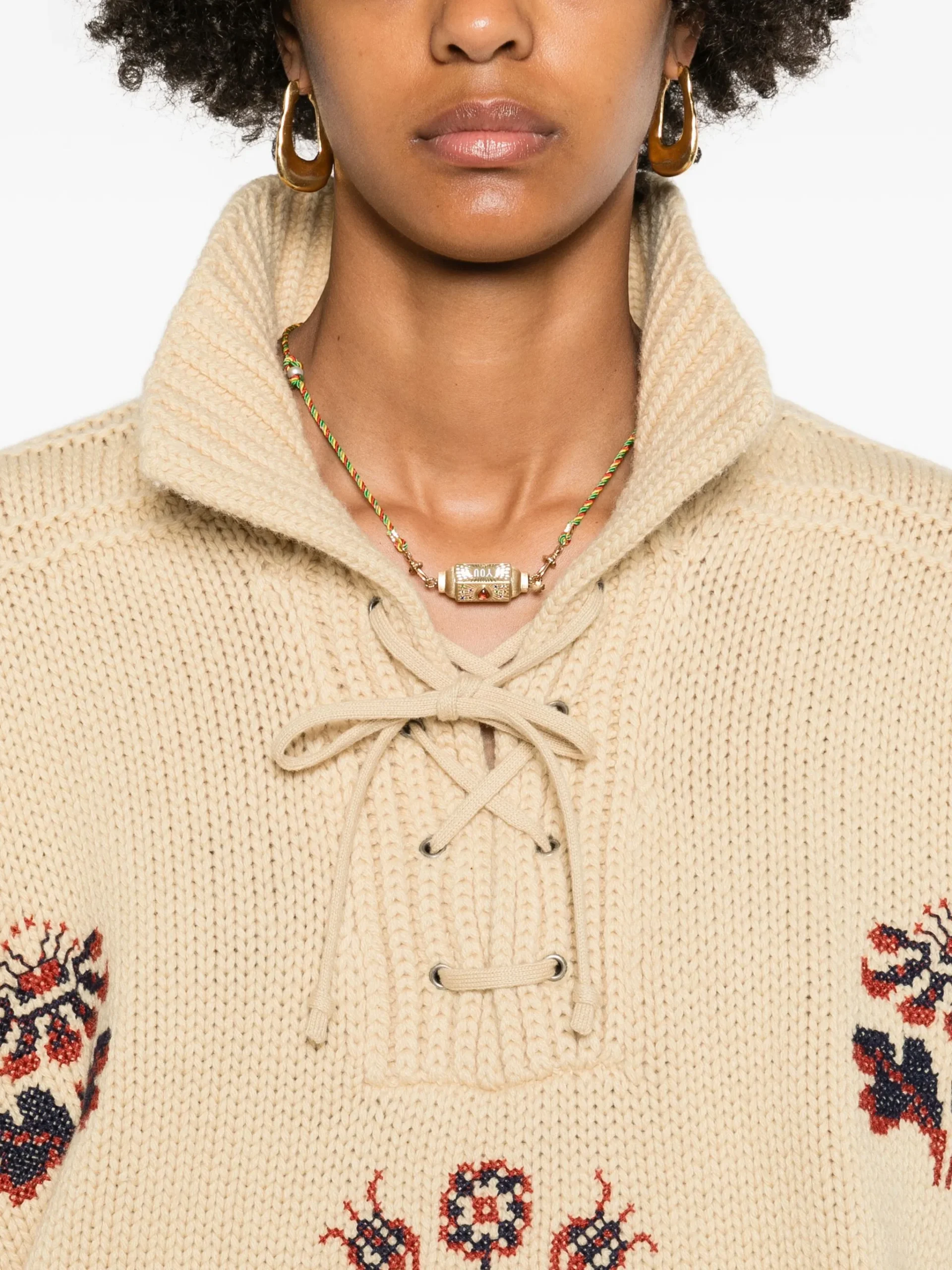 ETRO lace-up embroidered sweater - Görsel 5