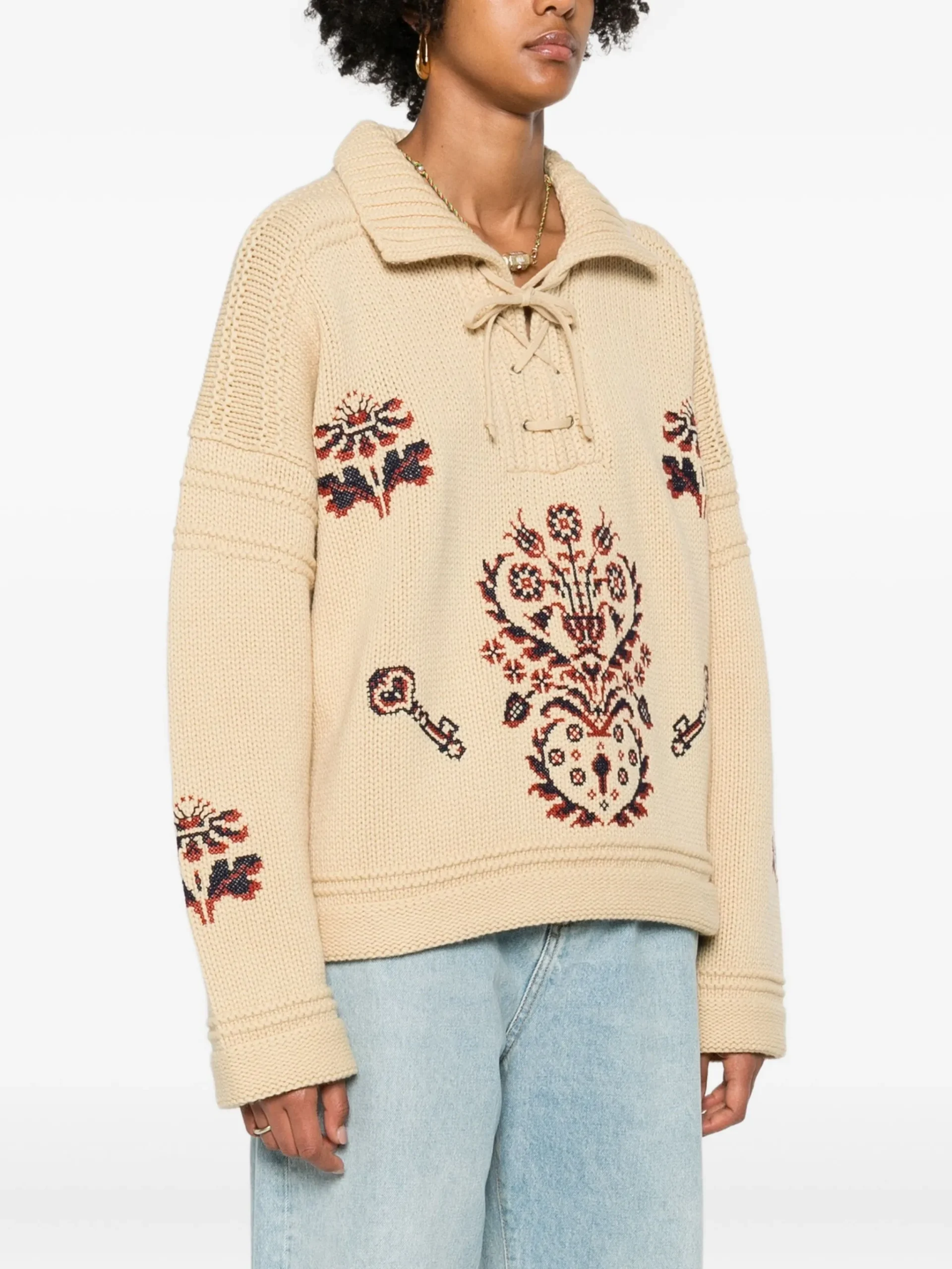 ETRO lace-up embroidered sweater - Görsel 3
