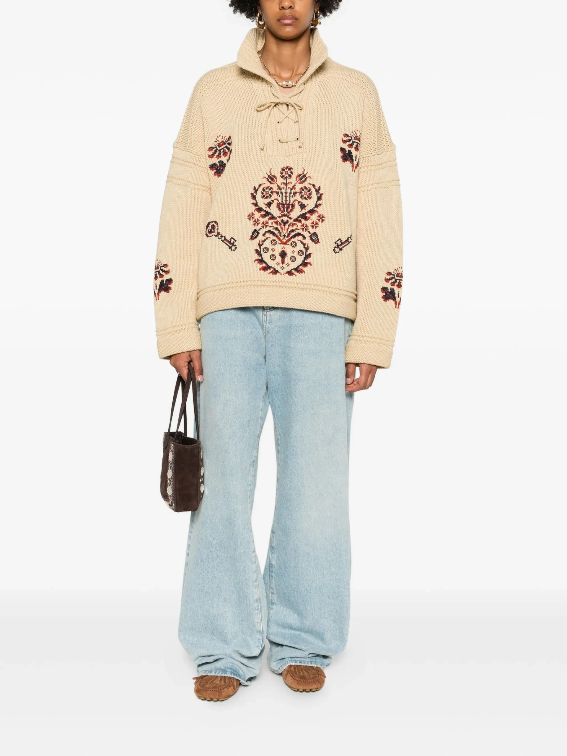 ETRO lace-up embroidered sweater - Görsel 2
