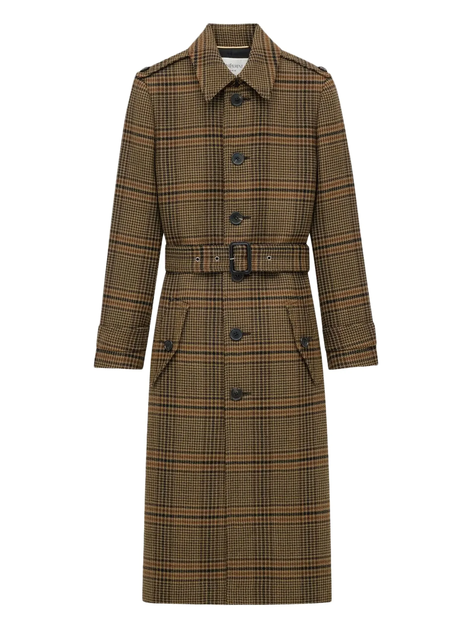 Saint Laurent Prince of Wales check belted coat